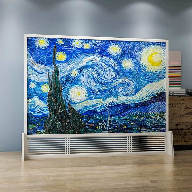 Di động đơn giản hiện đại gỗ rắn phong cách Bắc Âu màn hình chủ trang trí vách ngăn phòng khách hiên ngồi màn hình bầu trời đầy sao Van Gogh - Màn hình / Cửa sổ