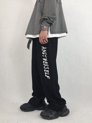 RKHL Xiao Wen quần đen giản dị nam quần ống suông thẳng phiên bản Hàn Quốc mới 2019 thu đông quần dài ống rộng - Quần