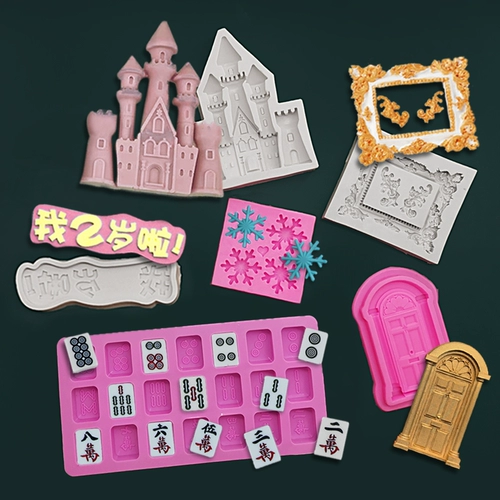 Замок, силиконовая форма, прямоугольный домик, со снежинками