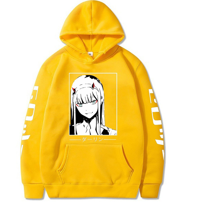 YellowCross border Cartoon Japan comic ZeroTwoDarlingInTheFranxx Fleece Hooded Sweater male