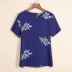Mùa hè mới trung niên mẹ của phụ nữ bông và vải lanh T-Shirt retro gió quốc gia áo sơ mi nhỏ lỏng kích thước lớn ngắn tay áo sơ mi