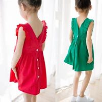Cô gái bông màu đỏ backless váy bé màu xanh lá cây ren công chúa váy vest váy 2018 mùa hè mới quần áo trẻ em cửa hàng quần áo trẻ em
