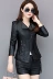Xuân 2019 mới Hained leather nữ phần ngắn Phiên bản Hàn Quốc của áo khoác da mỏng mỏng đứng cổ áo khoác da xe máy - Quần áo da