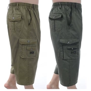 Người đàn ông trung niên của cotton đa túi cắt quần người đàn ông trung niên cộng với phân bón XL eo cao đàn hồi eo quần short 7 quần