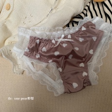 Трусы 4送1轻奢熟女透视蕾丝拼接缎面爱心印花内裤纯欲性感包臀三角裤