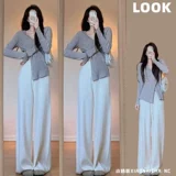 Осенний свитер, штаны, комплект, французский стиль, изысканный стиль, в западном стиле, подходит для подростков