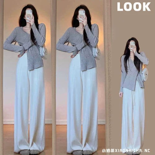 Осенний свитер, штаны, комплект, французский стиль, изысканный стиль, в западном стиле, подходит для подростков