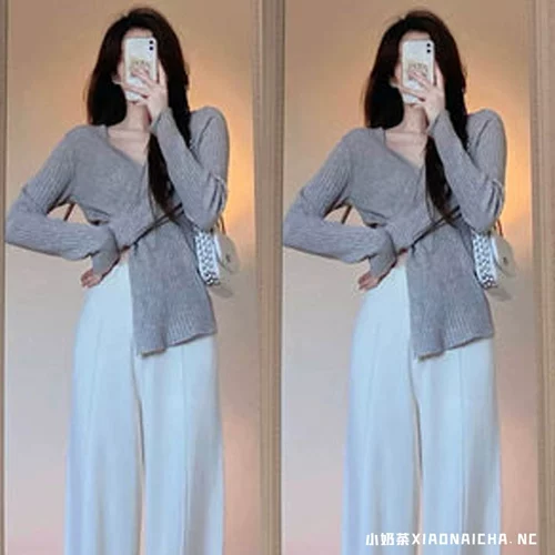 Осенний свитер, штаны, комплект, французский стиль, изысканный стиль, в западном стиле, подходит для подростков