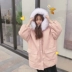 Quần áo cotton nữ 2018 mới mùa đông nữ phiên bản Hàn Quốc của áo cổ lông rộng có mũ trùm đầu áo khoác cotton nữ áo khoác cotton dài áo khoác lông vũ dáng dài nữ Bông