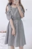 2018 mùa hè mới của phụ nữ Hàn Quốc phiên bản của đoạn dài thời trang vòng cổ quây đàn hồi cao eo kẻ sọc váy đầm sơ mi thắt eo Váy eo cao