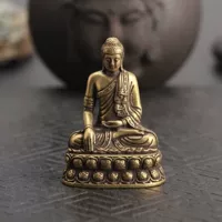 Чистая бронза маленькая статуя Будды, настоящая бронзовая предка Будда, предок Будды, Сакамуни Амитабха Будда Бодхисаттва Небольшое украшение антикварное медное сидение дюйм Будда