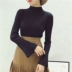 Mùa xuân phiên bản Hàn Quốc mới của áo len chui đầu cao nửa cổ tay áo kèn tay áo len nữ Slim mỏng chạm đáy đan áo khoác len cardigan nữ Vòng cổ áo len