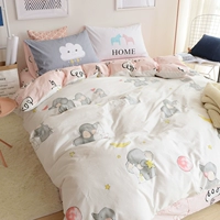 Bộ đồ giường cotton bốn mảnh 1,8m đơn giản, ký túc xá tươi ba mảnh nhỏ hình con voi đôi - Bộ đồ giường bốn mảnh mẫu chăn ga gối đệm cưới