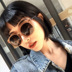 Ulzzang thời trang Hàn Quốc khung tròn frosted brown sunglasses new cao cấp kết cấu sunglasses nữ kính mát retro Kính râm