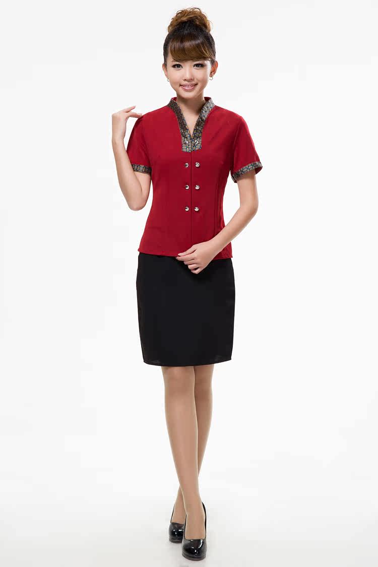 厂家定制批发短袖酒店服务员工作服夏装食堂饭店服务员工服工装