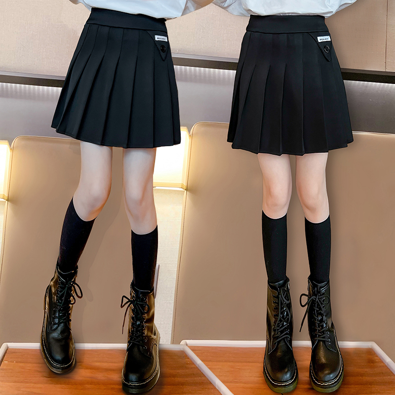 Girls Black Pleated Skirt Spring 2023 New Girl Fashion Western Style Academic Style A- Line Skirt Short Skirt