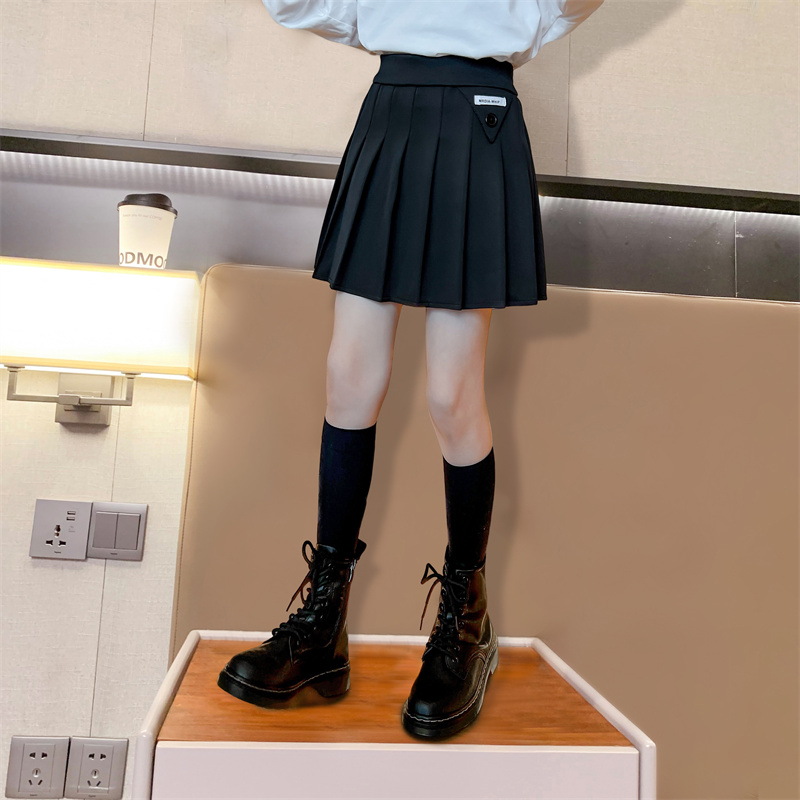 Girls Black Pleated Skirt Spring 2023 New Girl Fashion Western Style Academic Style A- Line Skirt Short Skirt