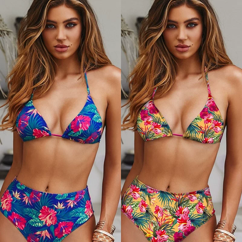 Свежий sexy поддерживающий купальник, цветочный принт, высокая талия, 2019