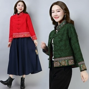 2018 thu đông mới phong cách quốc gia phụ nữ thêu jacquard phong cách Trung Quốc khóa retro nhiều lớp áo ngắn