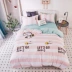 Lưới màu đỏ giặt bông bốn mảnh siêu mềm giường nude 1.8 giường sinh viên ba mảnh Bắc Âu công chúa Nhật Bản - Bộ đồ giường bốn mảnh Bộ đồ giường bốn mảnh