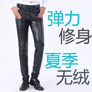 Mùa xuân và mùa hè phần mỏng thanh niên da quần người đàn ông mỏng chân quần Hàn Quốc phiên bản của thanh bong bóng mỏng chặt chẽ xe máy pu da quần