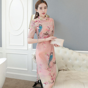 夏季2018新款中长款中国风复古改良版旗袍连衣裙