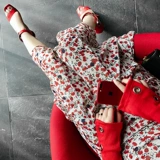 Ретро пляжная шифоновая юбка в складку, длинная юбка, в корейском стиле, яркий броский стиль, цветочный принт, стиль бохо