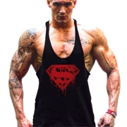 New Superman Men Chuyên nghiệp Thể hình Thể hình Thể hình Vai mỏng Dây đeo Cotton Sweat Vest Vòng Hem Loose Sling