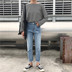 Đông Kawasaki-cho Hàn Quốc mùa thu cao eo thiết kế thô nhỏ mỏng giảm béo đa năng đơn giản nền tảng denim quần thoi trang cong so Quần jean