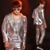 Thanh Châu Âu và Hoa Kỳ thủy triều của nam giới đinh tán bạc xe gắn máy da hộp đêm ca sĩ Hàn Quốc stage set áo jean nam Quần áo lông thú
