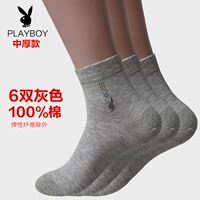 Playboy 6 đôi vớ cotton nam màu xám nhạt 100% cotton bốn mùa dày cotton tất nam cotton thấm mồ hôi tất dài