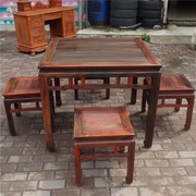 Bàn ghế gỗ gụ Lào Bàn ăn gỗ hồng mộc đỏ Bàn ăn tám người bất tử Bàn vuông kiểu Trung Quốc Bàn ăn gỗ nguyên khối - Bộ đồ nội thất