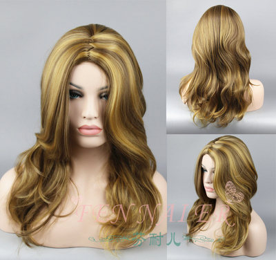 taobao agent Fenneer's new golden brown mixed linen -color sawtooth scalp foreign trade European and American women's natural micro -rolling daily wig