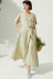 JII AMII cotton và lanh nữ váy dài nguyên bản retro mùa hè 2020 kiểu mới cổ chữ V và đường chữ A trên đầu gối - Váy dài