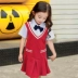 Áo lớp mẫu giáo mùa hè Tay áo ngắn đồng phục trường học váy trẻ em cotton thể thao váy tiểu học