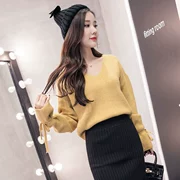 2018 phiên bản Hàn Quốc mới của còng hoang dã buộc cổ chữ V áo thun liền thân màu ngắn áo len rộng rãi áo len nữ