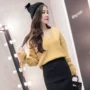2018 phiên bản Hàn Quốc mới của còng hoang dã buộc cổ chữ V áo thun liền thân màu ngắn áo len rộng rãi áo len nữ thời trang nữ