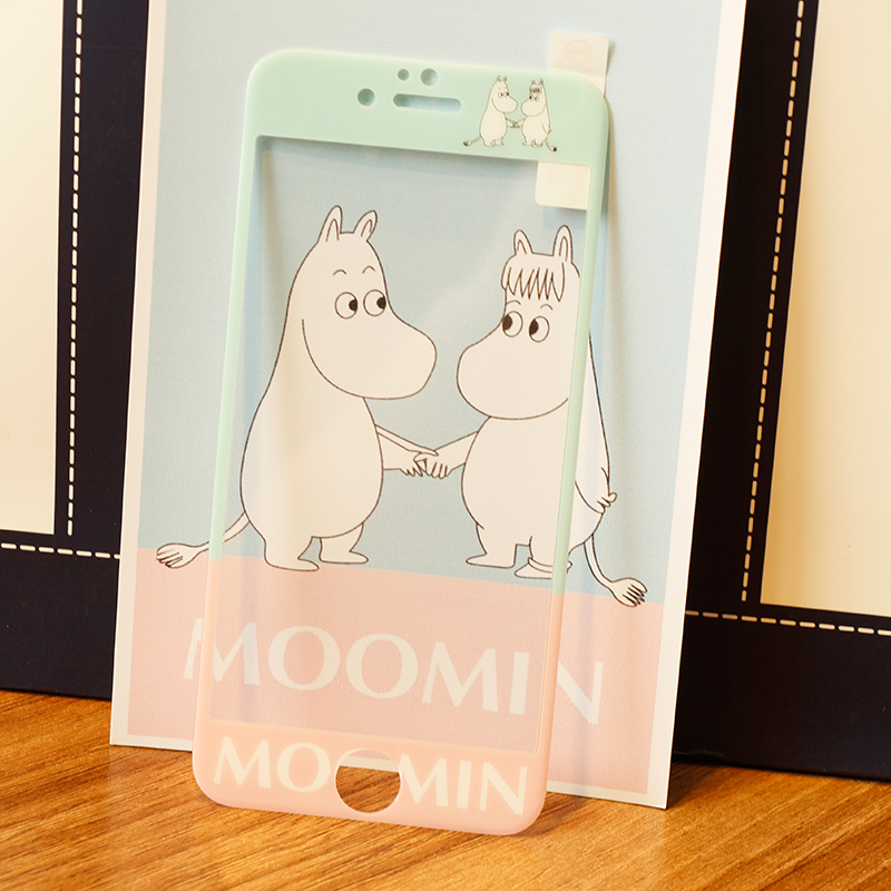 Cute Cartoon Moomin Couple Soft Case with Tempered Glass For iPhone 6