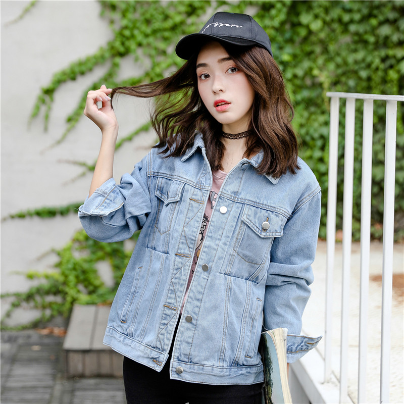 实拍现货牛仔外套女宽松显瘦学生牛仔衣韩版bf风浅色牛仔服潮百搭
