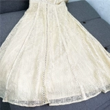 Летнее однотонное кружевное приталенное платье, 2023, высокая талия, рукава фонарики