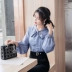 Phụ nữ mùa thu 2018 mới của Hàn Quốc khí chất ren ren khâu tay áo voan áo sơ mi dài tay - Áo sơ mi chiffon ren