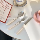 Брендовый белый ретро комплект, посуда из нержавеющей стали, ложка, 3 предмета, простой и элегантный дизайн
