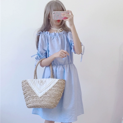 2018 Hàn Quốc nhỏ bạn gái tươi mùa hè cổ áo cổ áo tie đầm chị ulzzang sản phẩm mới váy hoa nhí váy đầm