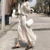 Hồng Kông hương vị retro chic2018 mới tính khí nhung váy dài thời trang chiffon khâu cao eo váy nữ mùa thu chân váy nhung Váy