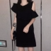 Dora Chaoren Hall Hồng Kông hương vị retro chic máy cẩn thận quây lá sen tay áo váy nữ tính khí hoang dã váy Váy eo cao