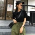 Dora Chaoren Hall Hồng Kông hương vị retro chic màu rắn ngắn tay T-Shirt + chùm chân chín quần quần âu phù hợp với nữ mùa hè Bộ đồ
