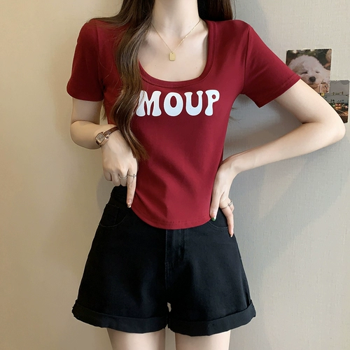 Дизайнерская короткая футболка с коротким рукавом, большой размер, в американском стиле, тренд сезона, коллекция 2023, по фигуре