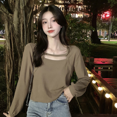 taobao agent Long-sleeve, set, T-shirt, top, autumn, plus size, french style, fitted