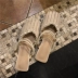 18 mùa hè phiên bản mới của Hàn Quốc của retro dệt rỗng mặt phẳng baotou nửa dép nữ hai mang đai mỏng đầu vuông Giày Muller giày sandal nữ đi học Dép