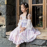 Летнее ханьфу, ретро платье, наряд маленькой принцессы, костюм, с вышивкой